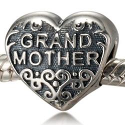 Grandmother's Heart Bead in Sterling Silver with Scroll Design