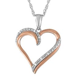 Diamond Heart Pendant in Sterling Silver and 10K Rose Gold