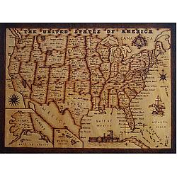 United States Handmade Leather Map in Natural