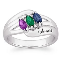 Daughter's Personalized Sterling Silver Marquise Birthstone Ring