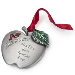 Pewter Teacher's Apple Christmas Ornament