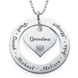 Grandmother's Personalized Heart and Circle Necklace in Silver