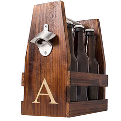 Personalized Rustic Craft Beer Carrier With Bottle Opener