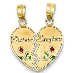 Mother and Daughter's 14 Karat Gold Breakaway Heart Pendant