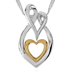 Mom and Baby Double Heart Pendant in Sterling Silver and Gold