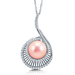 Pink Faux Pearl and Cubic Zirconia Sterling Silver Necklace