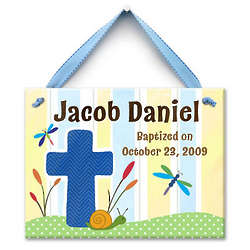 Boy's Personalized Living Cross Baptism Wall Tile
