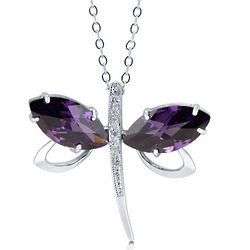 Sterling Silver Amethyst Cubic Zirconia Dragonfly Pendant