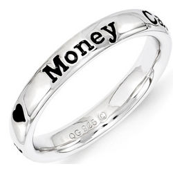 Black Enamel Money Can't Buy Me Stack Ring in Sterling Silver