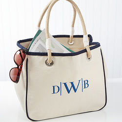 Embroidered Monogram Canvas Rope Tote
