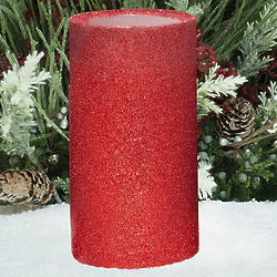 5" Red Glitter Flameless Candle with Timer