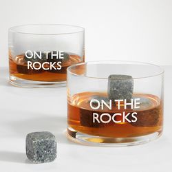 On the Rocks Personalized Whiskey Glasses and Soapstone Cubes