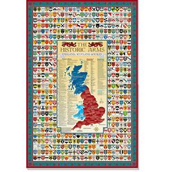 England, Scotland, and Wales Family Crest Coat of Arms Map Poster