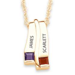 Personalized Couples Square Birthstone Name Necklace