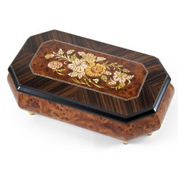 Traditional Cut Corner Music Box with Floral Wood Inlay