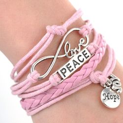 Pink Love Peace Hope Multi-strand Bracelet