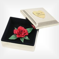 Antique Preserved Red Rose Pin in Silver Cherish Box