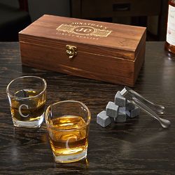 Marquee Whiskey Stones and Shot Glass in Personalized Gift Box