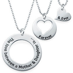Three Generations Mother and Daughter Sterling Silver Necklace