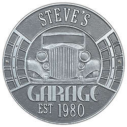 Personalized Pewter and Silver Vintage Car Aluminum Garage Plaque