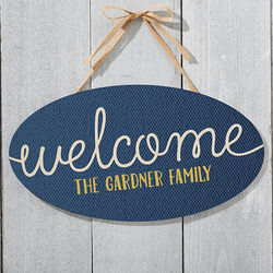 Home Greetings Personalized Oval Wood Sign