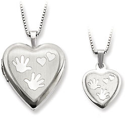 Mother Daughter Matching Silver Hand & Hearts Locket & Pendant