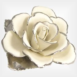 Capodimonte White Porcelain Rose with Platinum Trim