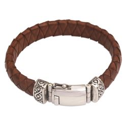 Men's Tranquil Weave Wristband Bracelet in Brown Leather