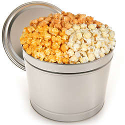 2 Gallons of Triple Cheddar Popcorn in Tin