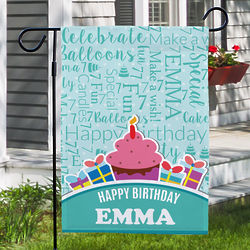 Personalized Birthday Cupcake Word-Art Garden Flag