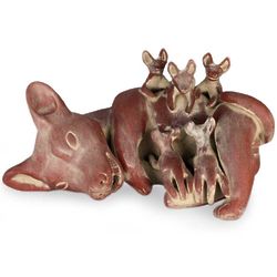 Aztec Dog with Puppies Ceramic Figurine