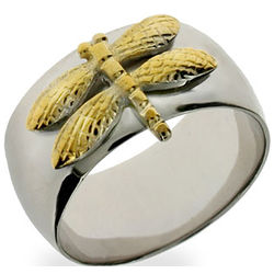 Sterling Silver Gold Dragonfly Ring