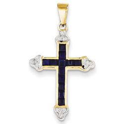 Princess-Cut Sapphire Cross Pendant in 14-Karat Yellow Gold