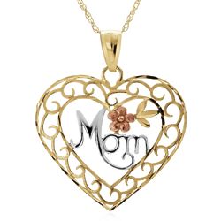 Diamond Cut Mom Heart Pendant in 10 Karat Yellow Gold