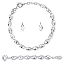 Silver-Tone Statement Necklace Earrings and Bracelet