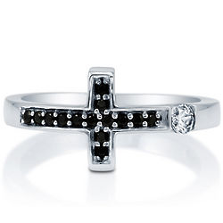 Black and White Cubic Zirconia Sterling Silver Cross Ring