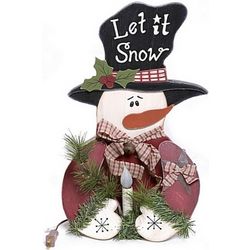 Country Snowman with Light Up Candle Decoration