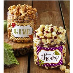 Pumpkin Spice and Cranberry Popcorn in Give Thanks Canisters