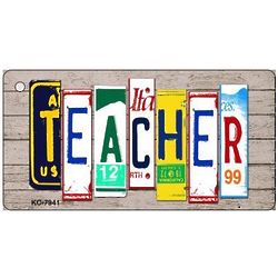 Teacher Wood License Plate Art Key Chain