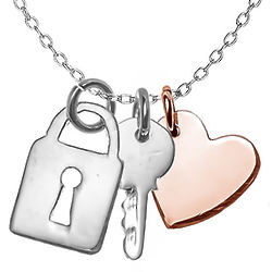 Key To My Heart Charm in Sterling and Rose Gold Necklace