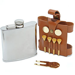 Brown Leather Golfer Hip Flask