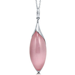Pink Glass Simulated Cat's Eye Sterling Silver Necklace