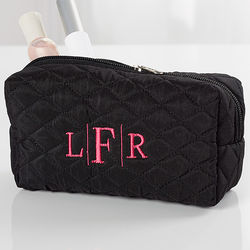 Exquisite Embroidered Monogram Quilted Cosmetic Bag