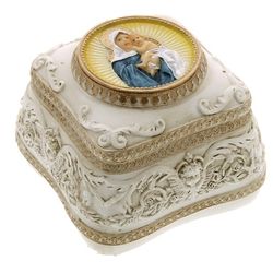 Madonna and Child Antique White Square Rosary Box