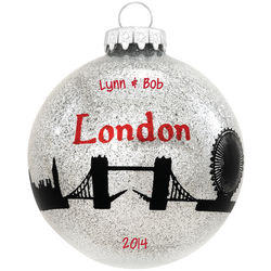 Personalized London Skyline Silhouette Glass Ball Ornament