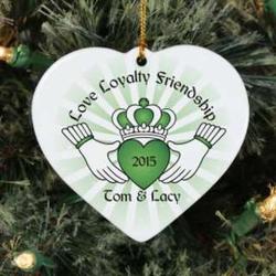 Personalized Ceramic Claddaugh Heart Ornament