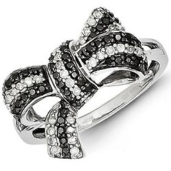 Sterling Silver White and Black Diamond Bow Ring