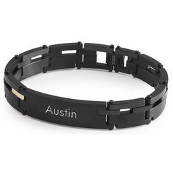 14K Gold Accented Black Stainless Steel ID Bracelet