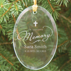 Engraved Cross In Loving Memory Glass Ornament