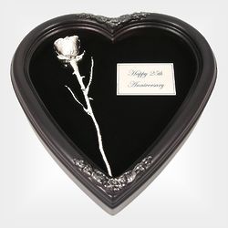 Silver Dipped Rose in 25th Anniversary Gift Heart Shadow Box